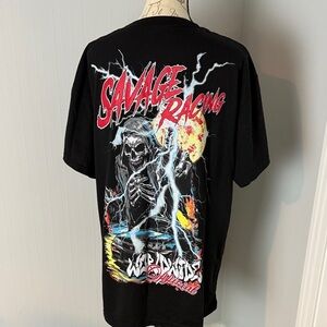 Fresh Laundry Savage Racing Black Graphic T-Shirt size XL Men Unisex